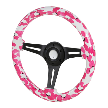 SPEC-D TUNING 350Mm Steering Wheel With Graphic- Black Spoke- Sakura Flower SW-1037-BK-HW